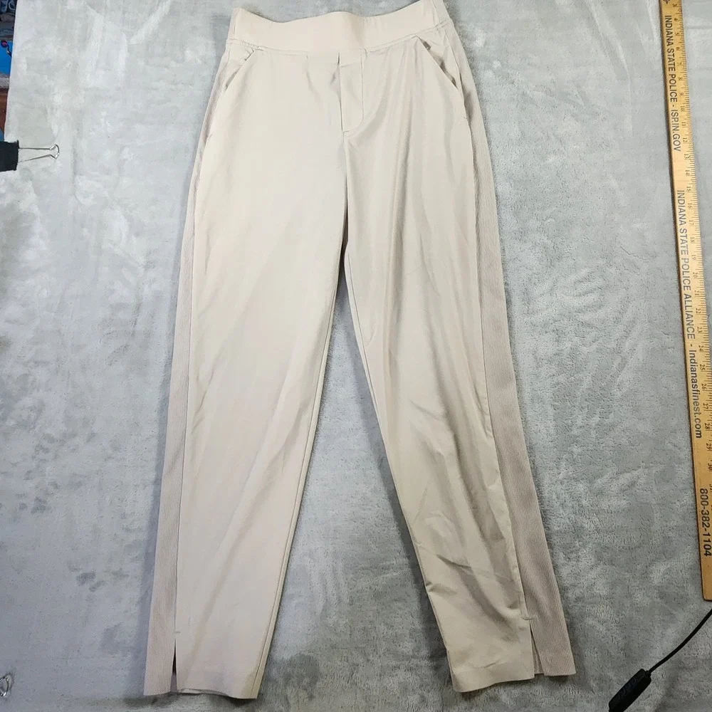 Athleta Pants Womens 2 Cream Brooklyn Ankle Mid Rise Slit Hem Pull On Pockets